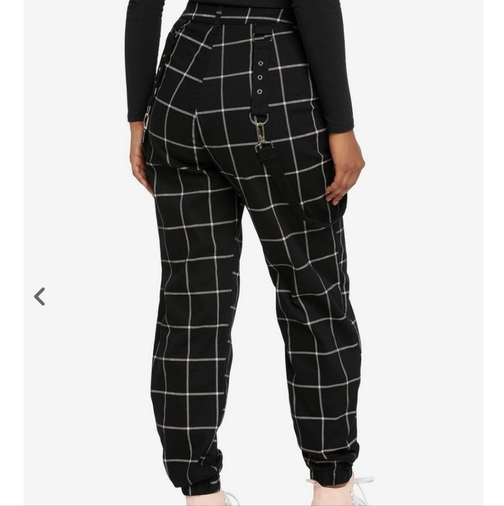 Hot Topic Black & Pink Grid Suspender Girls Jogger